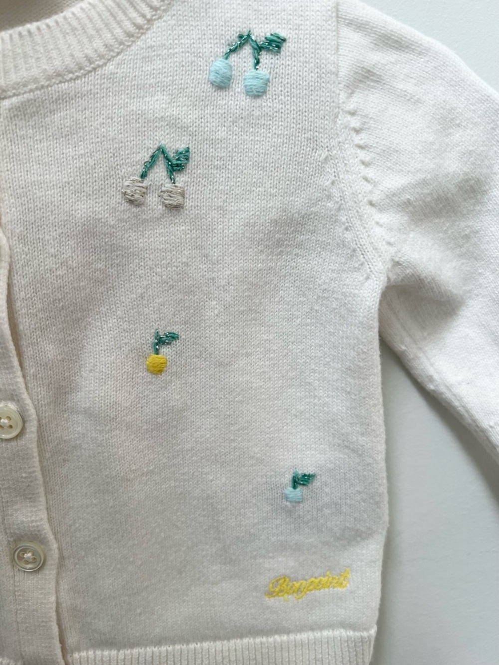 Bonpoint Cream Cardigan with Multicolored Cherry Embroidery - Picture 6 of 9